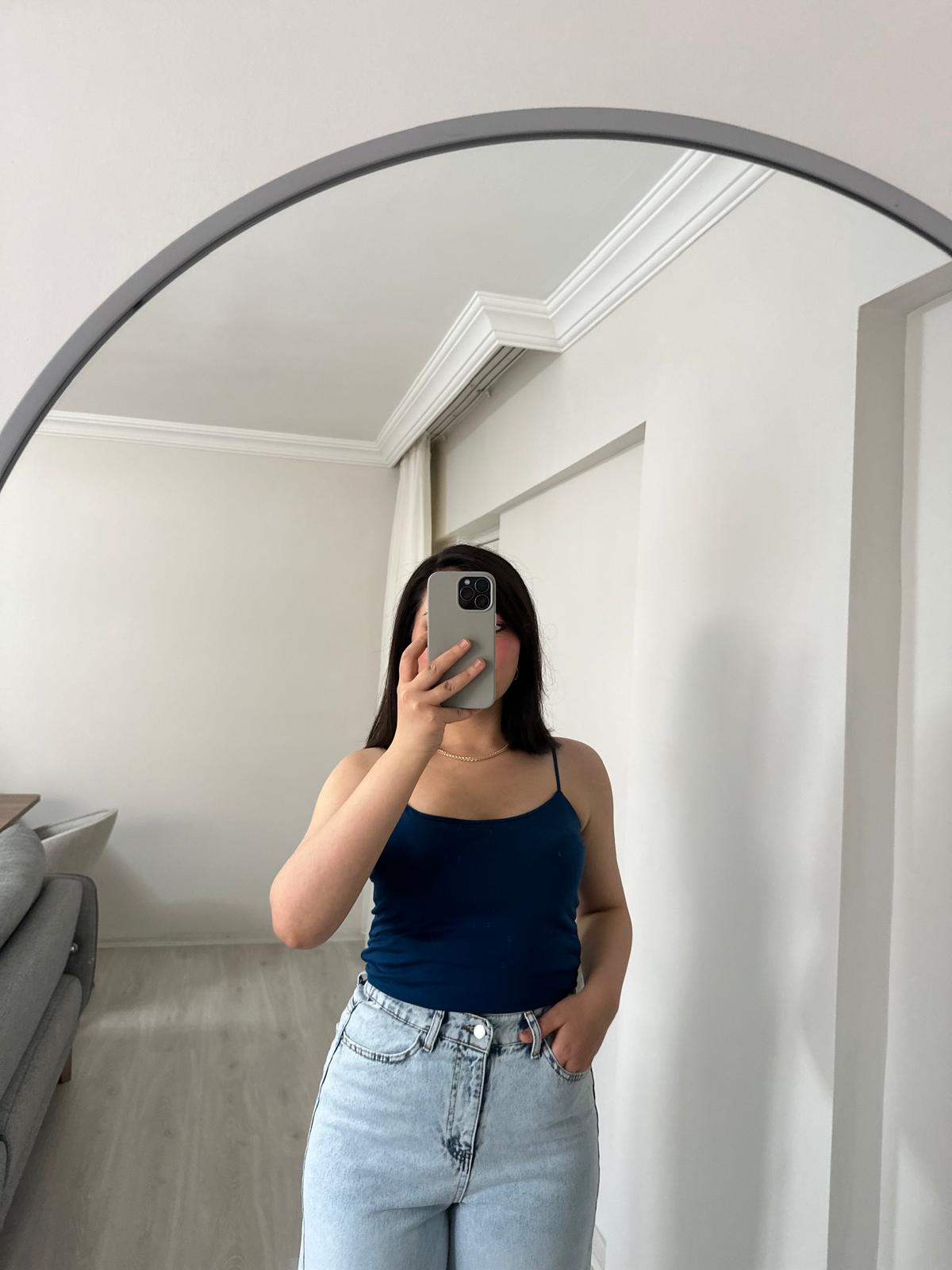Soft Askılı Pamuklu Likralı Lacivert Body